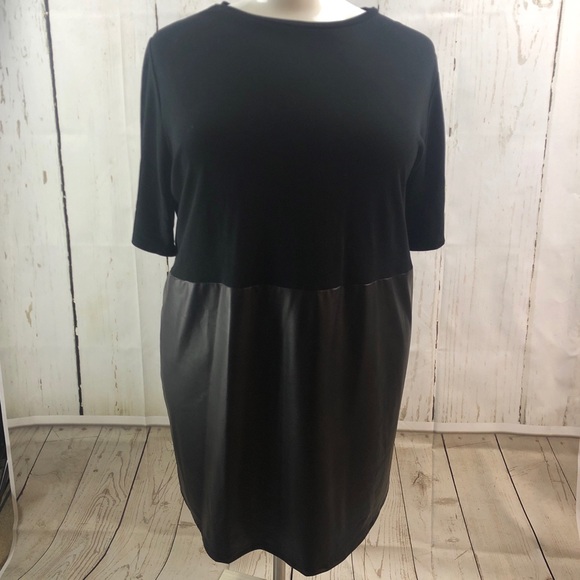 ASOS Curve Dresses & Skirts - ASOS Black Jersey & Leather (Faux) Split Dress